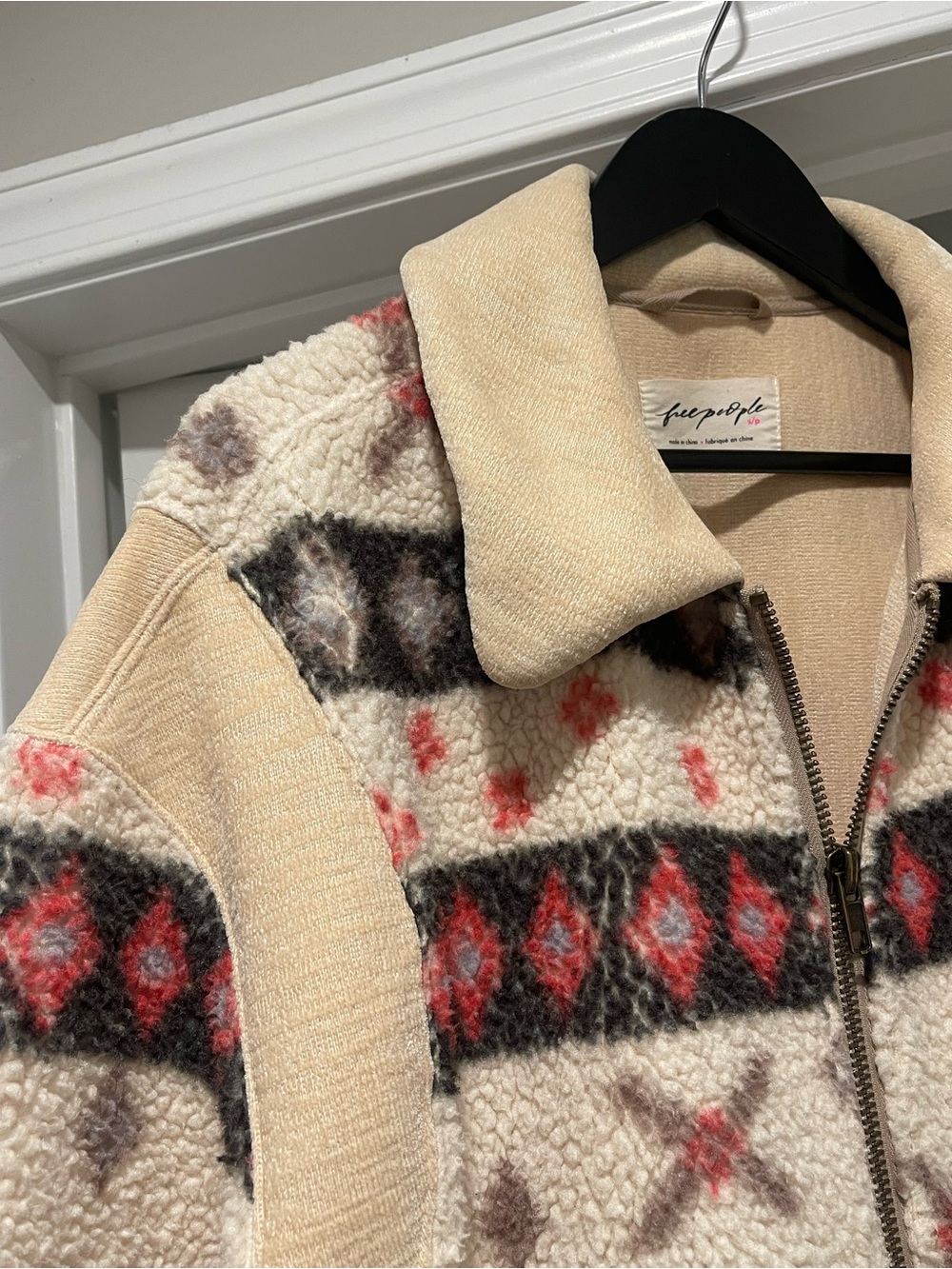 Free People Cats Meow Oversized Zip-Up Cardi Jacket Shortbread Combo Small - Picture 8 of 11